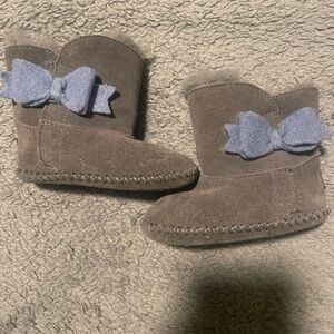 UGG Kids Tan Boots with Blue Bow